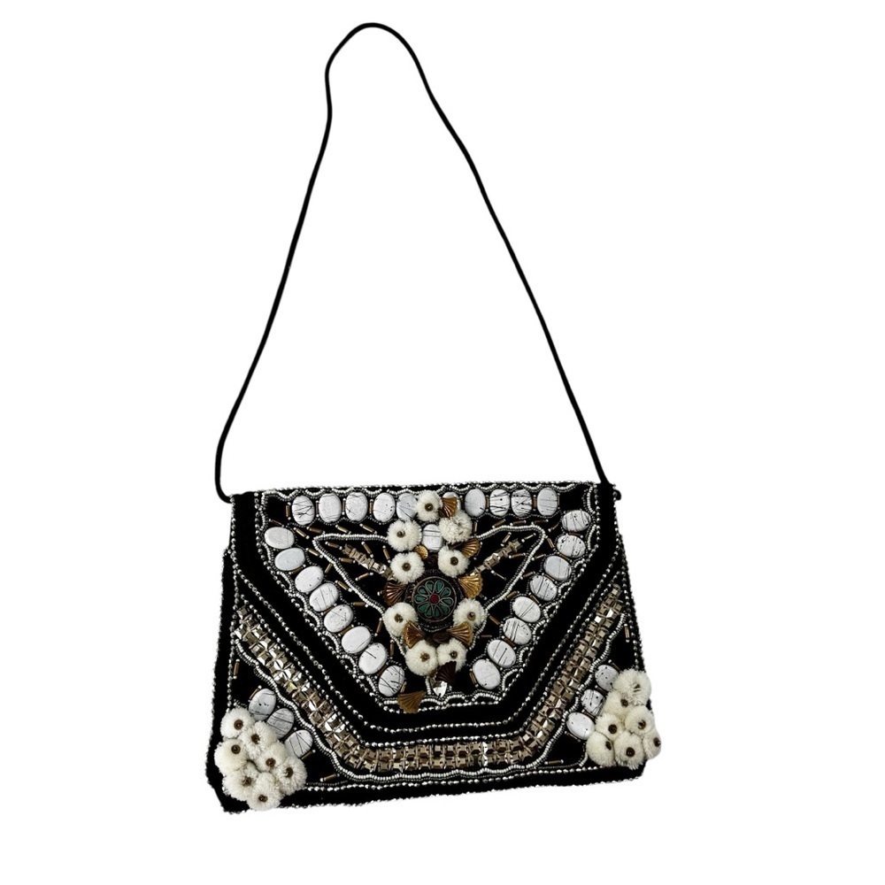 Antik Batik Bag Cuzco Embroidered Beaded Convertible Clutch Black